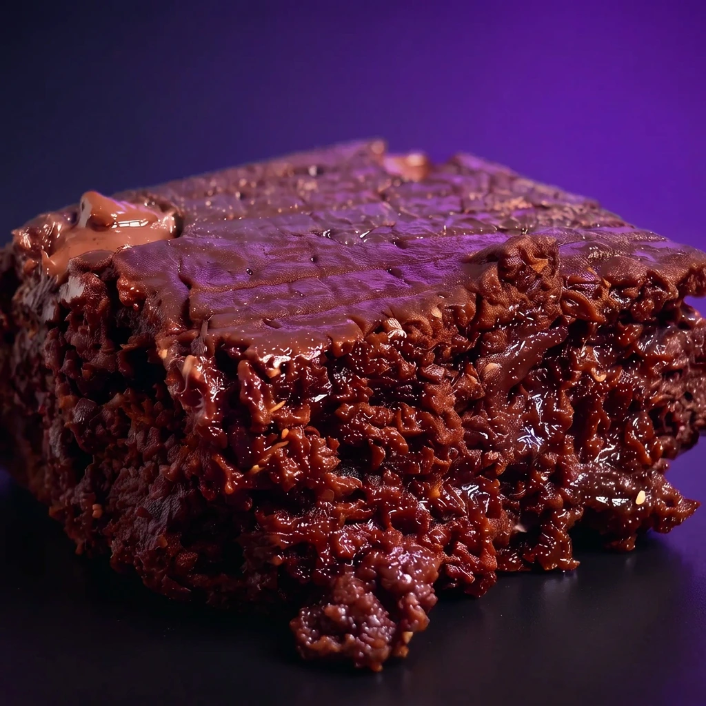 A whole Lifemaxx protein brownie square, glossy with melted chocolate